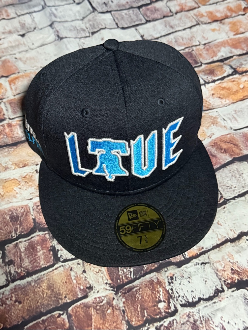 New Era Kids Black Snapback Hat with Blue LOVE Patch